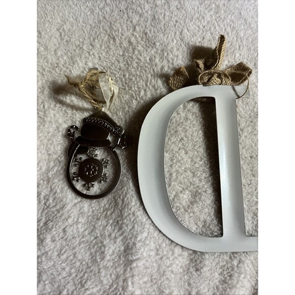 Lot of 2 Letter 'D" Ornaments Glitter Snowman & Plaid Burlap Letter - Picture 7 of 10